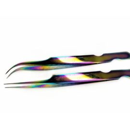 Estuche arcoíris para guardar dos pinzas de extensiones de pestañas, ideal para técnicas clásica y volumen ruso