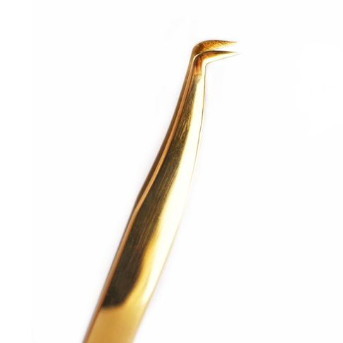 Pinza dorada tipo Swan para extensiones de pestañas, diseñada para técnica de volumen ruso