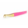 Pinza Swan dorada y rosa para extensiones de pestañas, ideal para crear abanicos de volumen ruso.