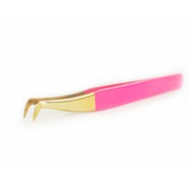 Pinza Swan dorada y rosa para extensiones de pestañas, ideal para crear abanicos de volumen ruso.