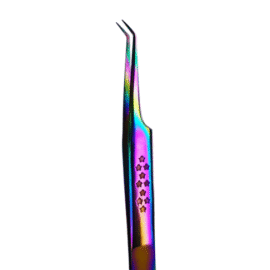 Estuche de Dos Pinzas Color Arcoiris 45 grados Extensiones de Pestañas Una por Una y Volumen Ruso Estuche con dos pinzas profesionales de acabado arcoíris para técnicas clásicas y de volumen en extensiones de pestañas.