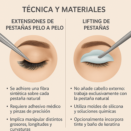 diferencias entre tecnica y materiales extensiones de pestañas y lifting de pestañas